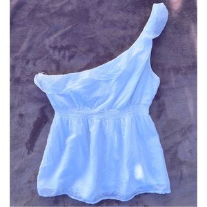Y2K White One Shoulder Tank Top w Ruffles by American Eagle Outfitters